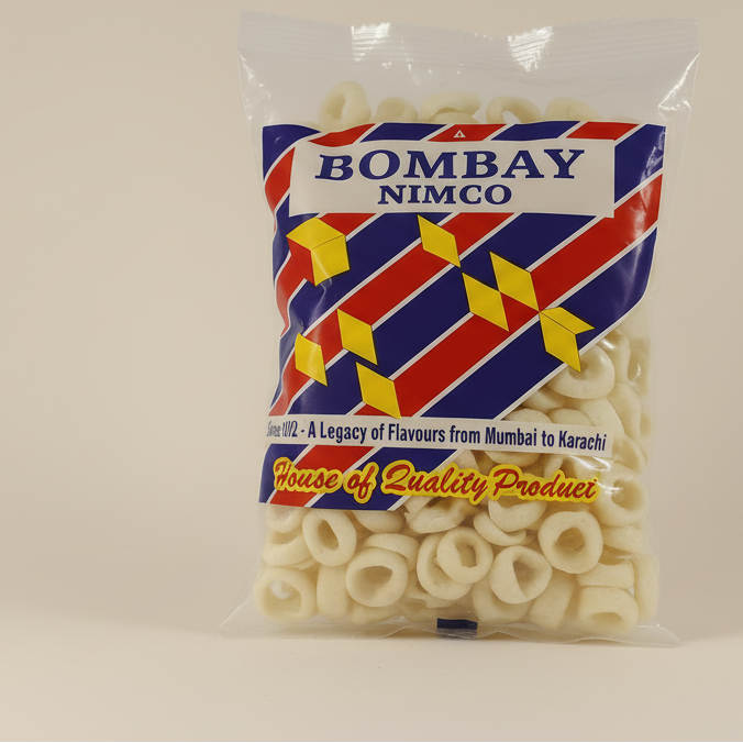 Packaged pasta with 'Bombay Nimco' branding on a white background