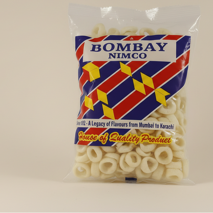 Packaged pasta with 'Bombay Nimco' branding on a white background